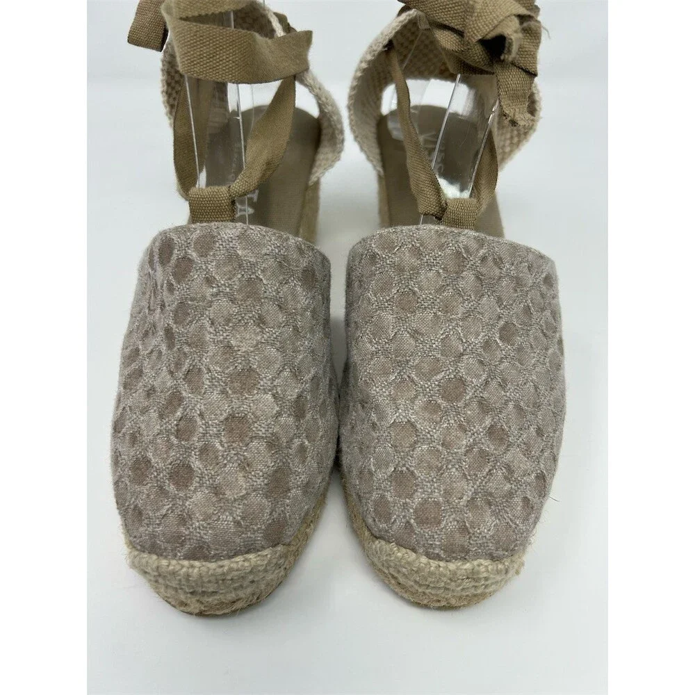 Viscata Barcelona Womens Espadrille Wedge Heels Beige Lace Up Almond Toe Size 40